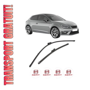 Set stergatoare SEAT LEON SC (5F5) din 2013-2018, pentru parbriz auto, 2 bucati, Valeo Silencio Xtrm, din cauciuc siliconat rezistent, 4 Stickere Auto SEAT