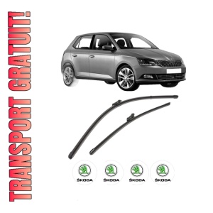 Set stergatoare SKODA FABIA IV (PJ3) din 2021-2024, pentru parbriz auto, 2 bucati, Valeo Silencio Xtrm, din cauciuc siliconat rezistent, 4 Stickere Auto SKODA