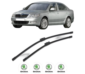 Set stergatoare SKODA OCTAVIA II (1Z3) din 2004-2013, pentru parbriz auto, 2 bucati, Bosch Aerotwin, din cauciuc siliconat rezistent, 4 Stickere Auto SKODA v43505
