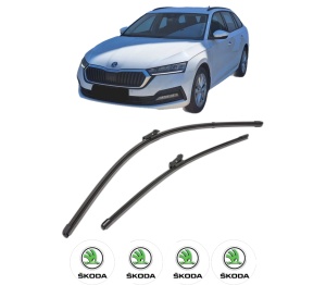 Set stergatoare SKODA OCTAVIA IV Combi (NX5, PV5) din 2019-2025, pentru parbriz auto, 2 bucati, Valeo Silencio Xtrm, din cauciuc siliconat rezistent, 4 Stickere Auto SKODA - Img 1