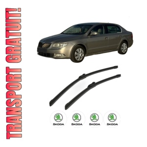 Set stergatoare SKODA SUPERB II Estate (3T5) din 2009-2015, pentru parbriz auto, 2 bucati, Bosch Aerotwin, din cauciuc siliconat rezistent, 4 Stickere Auto SKODA