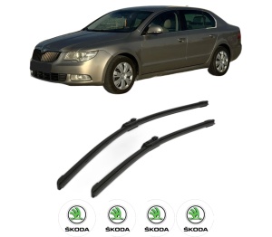 Set stergatoare SKODA SUPERB II Estate (3T5) din 2009-2015, pentru parbriz auto, 2 bucati, Bosch Aerotwin, din cauciuc siliconat rezistent, 4 Stickere Auto SKODA v55815