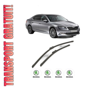 Set stergatoare SKODA SUPERB III (3V3) din 2015-2024, pentru parbriz auto, 2 bucati, Bosch Aerotwin, din cauciuc siliconat rezistent, 4 Stickere Auto SKODA