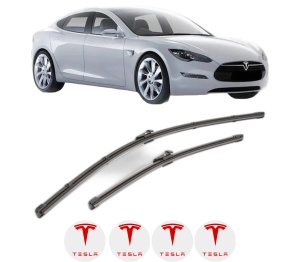 Set stergatoare TESLA MODEL S (5YJS) din 2012-2023, pentru parbriz auto, 2 bucati, Valeo Silencio, din cauciuc siliconat rezistent, 4 Stickere Auto TESLA v35280