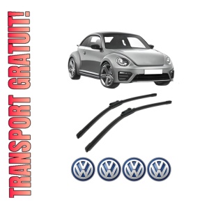 Set stergatoare Volkswagen BEETLE (5C1, 5C2) din 2011-2019, pentru parbriz auto, 2 bucati, Bosch Aerotwin, din cauciuc siliconat rezistent, 4 Stickere Auto Volkswagen