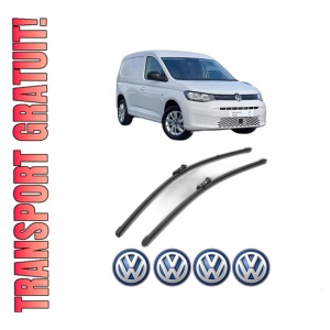 Set stergatoare Volkswagen CADDY V MPV (SBB, SBJ) din 2020-2024, pentru parbriz auto, 2 bucati, Valeo Silencio Xtrm, din cauciuc siliconat rezistent, 4 Stickere Auto Volkswagen