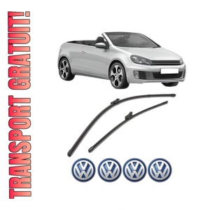 Set stergatoare Volkswagen GOLF VI Convertible (517) din 2011-2016, pentru parbriz auto, 2 bucati, Valeo Silencio Xtrm, din cauciuc siliconat rezistent, 4 Stickere Auto Volkswagen
