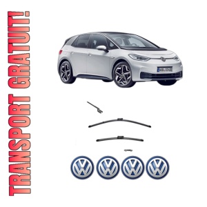 Set stergatoare Volkswagen ID.3 (E11, E12) din 2019-2024, pentru parbriz auto, 2 bucati, Valeo Silencio, din cauciuc siliconat rezistent, 4 Stickere Auto Volkswagen