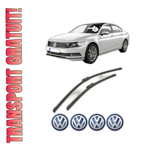 Set stergatoare Volkswagen PASSAT B8 (3G2, CB2) din 2014-2024, pentru parbriz auto, 2 bucati, Bosch Aerotwin, din cauciuc siliconat rezistent, 4 Stickere Auto Volkswagen