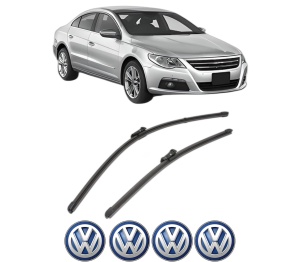 Set stergatoare Volkswagen PASSAT CC B6 (357) din 2008-2012, pentru parbriz auto, 2 bucati, Valeo Silencio Xtrm, din cauciuc siliconat rezistent, 4 Stickere Auto Volkswagen v38340
