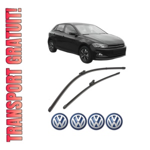Set stergatoare Volkswagen POLO VI (AW1, BZ1, AE1) din 2017-2021, pentru parbriz auto, 2 bucati, Valeo Silencio Xtrm, din cauciuc siliconat rezistent, 4 Stickere Auto Volkswagen