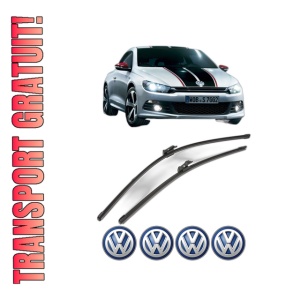Set stergatoare Volkswagen SCIROCCO Van (137) din 2009-2014, pentru parbriz auto, 2 bucati, Valeo Silencio Xtrm, din cauciuc siliconat rezistent, 4 Stickere Auto Volkswagen