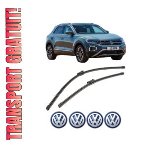 Set stergatoare Volkswagen T-ROC (A11, D11) din 2017-2022, pentru parbriz auto, 2 bucati, Valeo Silencio Xtrm, din cauciuc siliconat rezistent, 4 Stickere Auto Volkswagen