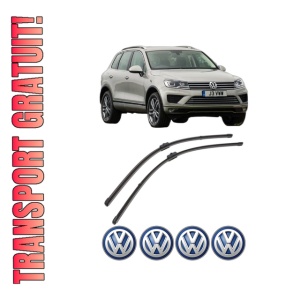 Set stergatoare Volkswagen TOUAREG (7P5, 7P6) din 2010-2018, pentru parbriz auto, 2 bucati, Valeo Silencio Xtrm, din cauciuc siliconat rezistent, 4 Stickere Auto Volkswagen
