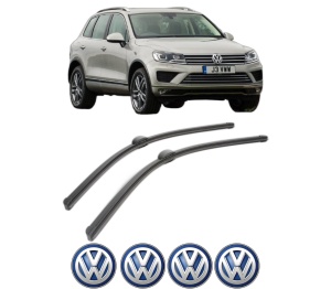 Set stergatoare Volkswagen TOUAREG (7P5, 7P6) din 2010-2018, pentru parbriz auto, 2 bucati, Bosch Aerotwin, din cauciuc siliconat rezistent, 4 Stickere Auto Volkswagen v51775