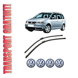 Set stergatoare Volkswagen TOURAN (1T1, 1T2) din 2003-2010, pentru parbriz auto, 2 bucati, Bosch Aerotwin, din cauciuc siliconat rezistent, 4 Stickere Auto Volkswagen