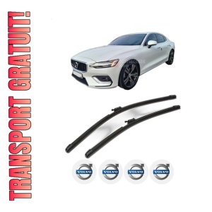 Set stergatoare VOLVO S60 III (224) din 2019-2023, pentru parbriz auto, 2 bucati, Valeo Silencio AquaBlade, din cauciuc siliconat rezistent, 4 Stickere Auto VOLVO