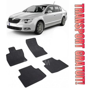 Skoda Superb III, Sedan, fabricat din 05.2015 - Prezent, set covorase auto dedicate, din cauciuc 100% Premium