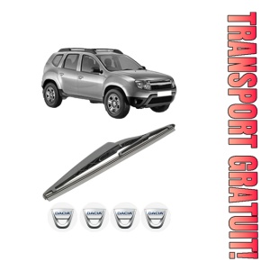 Stergator lamela spate DACIA DUSTER (HS_) din 2010 - 2018, pentru luneta auto, Bosch Twin, din cauciuc siliconat rezistent, 4 Stickere Auto DACIA