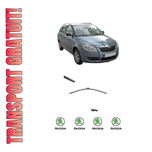Stergator lamela spate SKODA FABIA II Combi (545) din 2007 - 2014, pentru luneta auto, Valeo Silencio, din cauciuc siliconat rezistent, 4 Stickere Auto SKODA