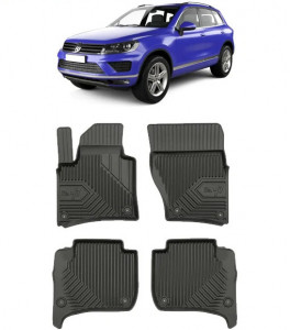 Volkswagen Touareg II Din 02.2010 - 03.2018, Suv , Set Covorase Auto Tip Tavita Premium 3D, din cauciuc accesorii pentru autoturismul tau - masina v164985
