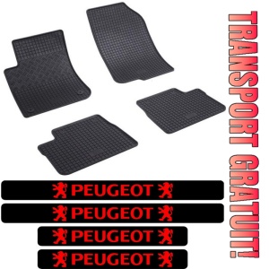 Covorase Peugeot 2008 I, SUV, din 04.2013 - 12.2019 si set 4 stickere protectie praguri Peugeot