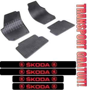 Covorase Skoda Fabia II, Combi, din 03.2007 - 10.2014 si set 4 stickere protectie praguri Skoda