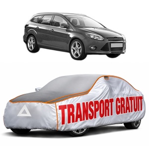 Husa Prelata Antigrindina Auto FORD FOCUS III Turnier din 2010-2020, Protectie auto contra intemperiilor la grindina, Waterproof, 4x Stickere auto FORD