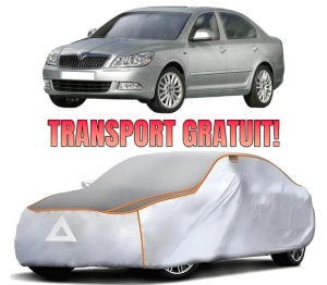 Husa Prelata Antigrindina Auto SKODA Octavia II (1Z3) din 2004-2013, Protectie auto contra intemperiilor la grindina, Waterproof, 4x Stickere auto SKODA