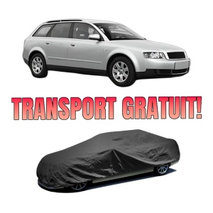 Husa tip prelata auto AUDI A4 B6 Avant (8E5) din 2001-2004, Culoare Negru, material textil impermeabil, rezistanta la intemperii praf UV, CARPASSION Husa Protectie, 4 Stickere auto cu AUDI