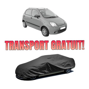 Husa tip prelata auto CHEVROLET SPARK din 2005-2010, Culoare Negru, material textil impermeabil, rezistanta la intemperii praf UV, CARPASSION Husa Protectie, 4 Stickere auto cu CHEVROLET