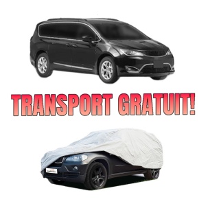 Husa tip prelata auto CHRYSLER PACIFICA (RU) din 2017-2020, Culoare Gri, material textil impermeabil, rezistanta la intemperii praf UV, CARPASSION Husa Protectie, 4 Stickere auto cu CHRYSLER
