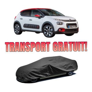 Husa tip prelata auto CITROEN C3 III Van (SX_, SY_) din 2016, Culoare Negru, material textil impermeabil, rezistanta la intemperii praf UV, CARPASSION Husa Protectie, 4 Stickere auto cu CITROEN