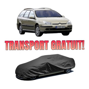 Husa tip prelata auto CITROEN C5 II Estate Van (RE_) din 2004-2008, Culoare Negru, material textil impermeabil, rezistanta la intemperii praf UV, CARPASSION Husa Protectie, 4 Stickere auto cu CITROEN