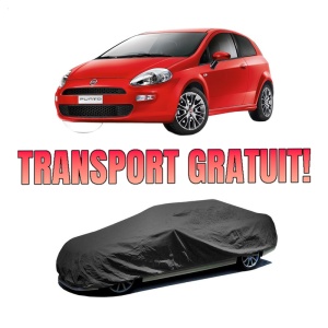 Husa tip prelata auto FIAT PUNTO EVO Hatchback Van (199_) din 2009-2012, Culoare Negru, material textil impermeabil, rezistanta la intemperii praf UV, CARPASSION Husa Protectie, 4 Stickere auto cu FIAT