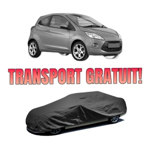 Husa tip prelata auto FORD KA (RU8) din 2008-2016, Culoare Negru, material textil impermeabil, rezistanta la intemperii praf UV, CARPASSION Husa Protectie, 4 Stickere auto cu FORD