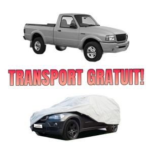 Husa tip prelata auto FORD RANGER (ER, EQ, R_) din 1999-2006, Culoare Gri, material textil impermeabil, rezistanta la intemperii praf UV, CARPASSION Husa Protectie, 4 Stickere auto cu FORD