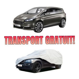 Husa tip prelata auto FORD S-MAX (CJ, WA6) din 2015-2021, Culoare Gri, material textil impermeabil, rezistanta la intemperii praf UV, CARPASSION Husa Protectie, 4 Stickere auto cu FORD