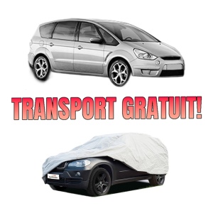 Husa tip prelata auto FORD S-MAX (WA6) din 2006-2014, Culoare Gri, material textil impermeabil, rezistanta la intemperii praf UV, CARPASSION Husa Protectie, 4 Stickere auto cu FORD