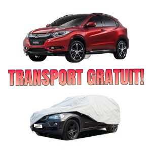 Husa tip prelata auto HONDA HR-V (RU) din 2015-2019, Culoare Gri, material textil impermeabil, rezistanta la intemperii praf UV, CARPASSION Husa Protectie, 4 Stickere auto cu HONDA