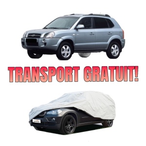 Husa tip prelata auto HYUNDAI TUCSON (JM) din 2004-2012, Culoare Gri, material textil impermeabil, rezistanta la intemperii praf UV, CARPASSION Husa Protectie, 4 Stickere auto cu HYUNDAI