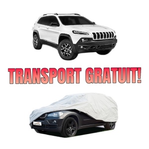 Husa tip prelata auto JEEP CHEROKEE VAN (KL) din 2014-2018, Culoare Gri, material textil impermeabil, rezistanta la intemperii praf UV, CARPASSION Husa Protectie, 4 Stickere auto cu JEEP