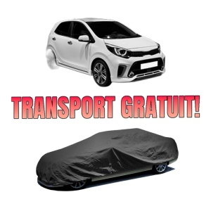 Husa tip prelata auto KIA PICANTO III (JA) din 2017-2020, Culoare Negru, material textil impermeabil, rezistanta la intemperii praf UV, CARPASSION Husa Protectie, 4 Stickere auto cu KIA