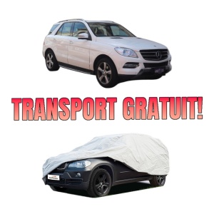 Husa tip prelata auto MERCEDES-BENZ M-CLASS (W166) din 2011-2015, Culoare Gri, material textil impermeabil, rezistanta la intemperii praf UV, CARPASSION Husa Protectie, 4 Stickere auto cu MERCEDES-BENZ