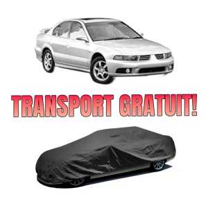 Husa tip prelata auto MITSUBISHI GALANT IX Saloon (DJ_, ED_, EF_) din 2003, Culoare Negru, material textil impermeabil, rezistanta la intemperii praf UV, CARPASSION Husa Protectie, 4 Stickere auto cu MITSUBISHI