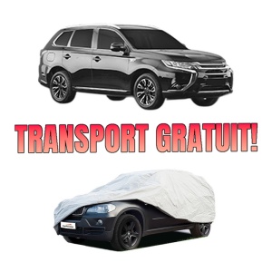 Husa tip prelata auto MITSUBISHI OUTLANDER III Van (GF_W, GG_W) din 2013-2018, Culoare Gri, material textil impermeabil, rezistanta la intemperii praf UV, CARPASSION Husa Protectie, 4 Stickere auto cu MITSUBISHI