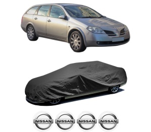 Husa tip prelata auto NISSAN PRIMERA Hatchback (P12) din 2002-2008, Culoare Negru, material textil impermeabil, rezistanta la intemperii praf UV, CARPASSION Husa Protectie, 4 Stickere auto cu NISSAN - Img 2