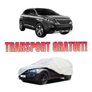 Husa tip prelata auto PEUGEOT 3008 Van (MR_, MC_, MJ_) din 2016-2018, Culoare Gri, material textil impermeabil, rezistanta la intemperii praf UV, CARPASSION Husa Protectie, 4 Stickere auto cu PEUGEOT