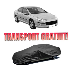 Husa tip prelata auto PEUGEOT 407 (6D_) din 2004-2011, Culoare Negru, material textil impermeabil, rezistanta la intemperii praf UV, CARPASSION Husa Protectie, 4 Stickere auto cu PEUGEOT