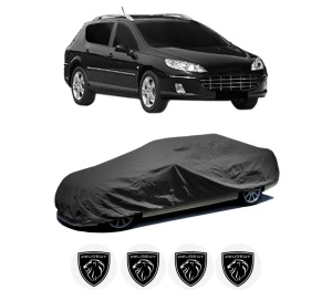 Husa tip prelata auto PEUGEOT 407 SW Estate Van (6E_) din 2009-2010, Culoare Negru, material textil impermeabil, rezistanta la intemperii praf UV, CARPASSION Husa Protectie, 4 Stickere auto cu PEUGEOT - Img 2